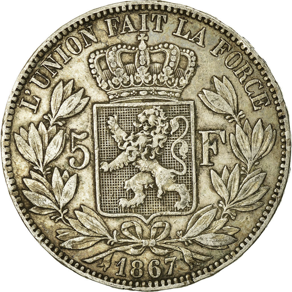 Coin, Belgium, Leopold II, 5 Francs, 5 Frank, 1867, EF(40-45), Silver, KM:24