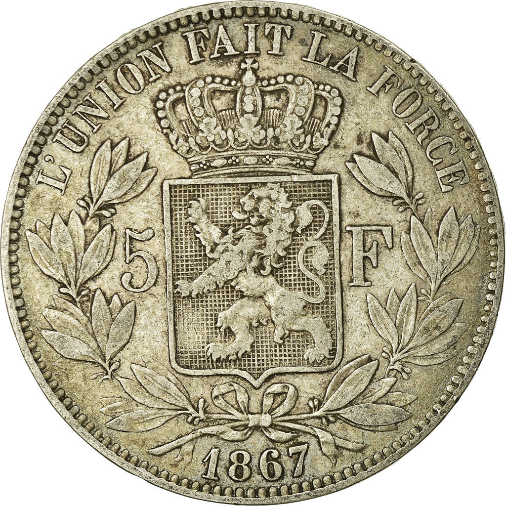 Coin, Belgium, Leopold II, 5 Francs, 5 Frank, 1867, EF(40-45), Silver, KM:24