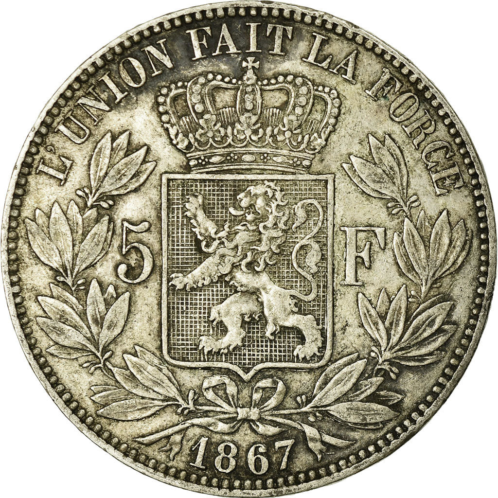 Coin, Belgium, Leopold II, 5 Francs, 5 Frank, 1867, EF(40-45), Silver, KM:24