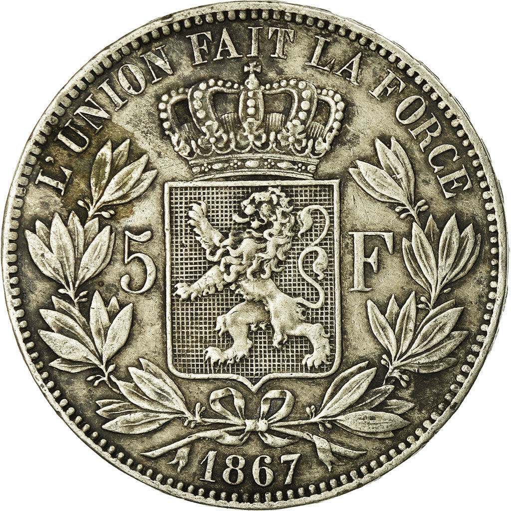 Coin, Belgium, Leopold II, 5 Francs, 5 Frank, 1867, EF(40-45), Silver, KM:24