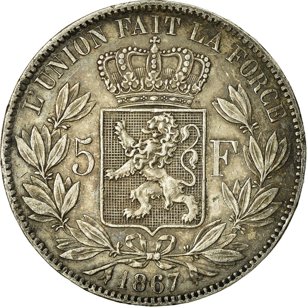 Coin, Belgium, Leopold II, 5 Francs, 5 Frank, 1867, VF(30-35), Silver, KM:24