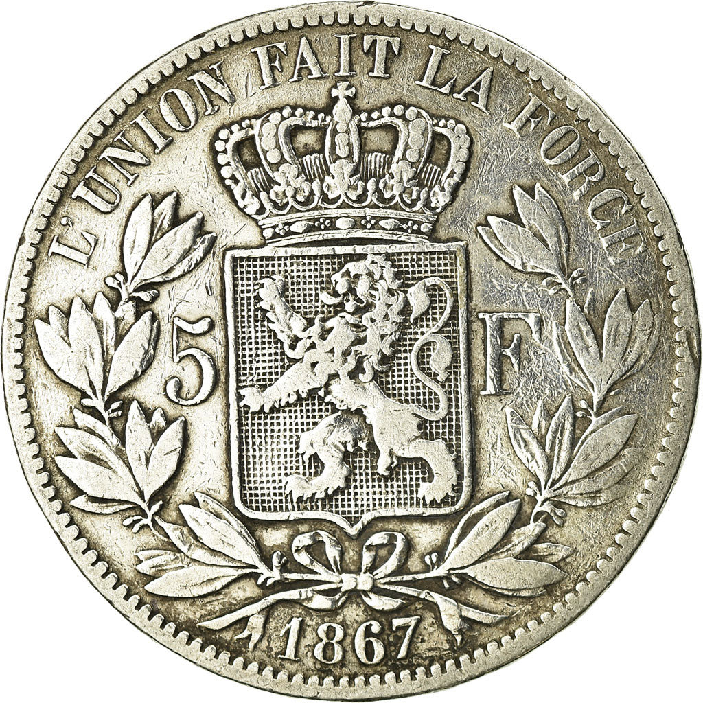 Coin, Belgium, Leopold II, 5 Francs, 5 Frank, 1867, VF(30-35), Silver, KM:24
