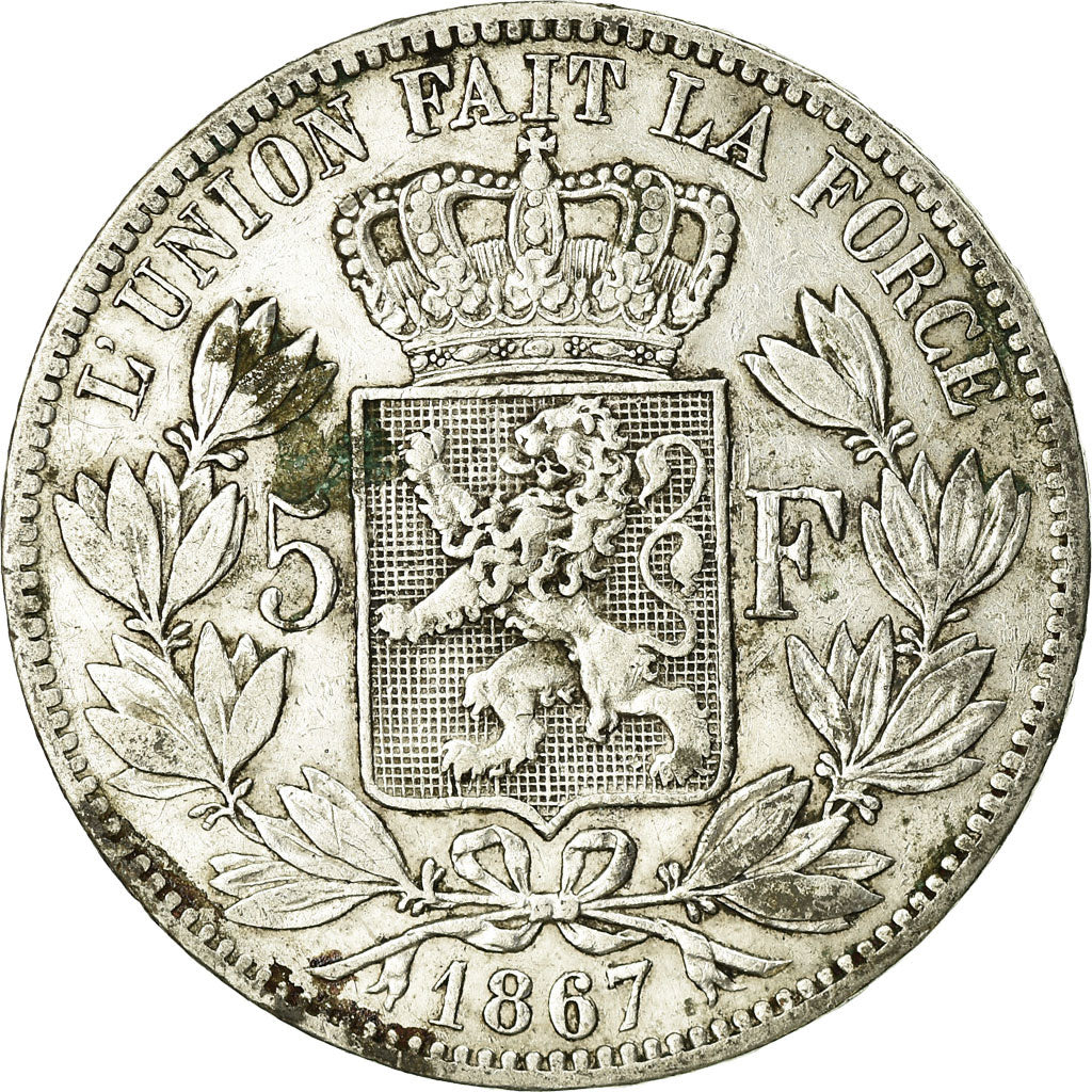 Coin, Belgium, Leopold II, 5 Francs, 5 Frank, 1867, VF(20-25), Silver, KM:24