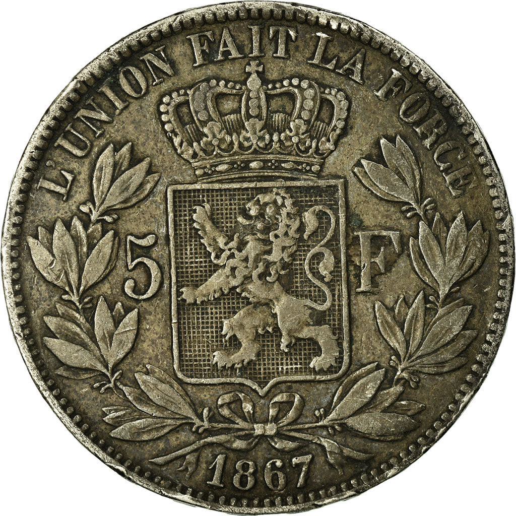 Coin, Belgium, Leopold II, 5 Francs, 5 Frank, 1867, VF(20-25), Silver, KM:24