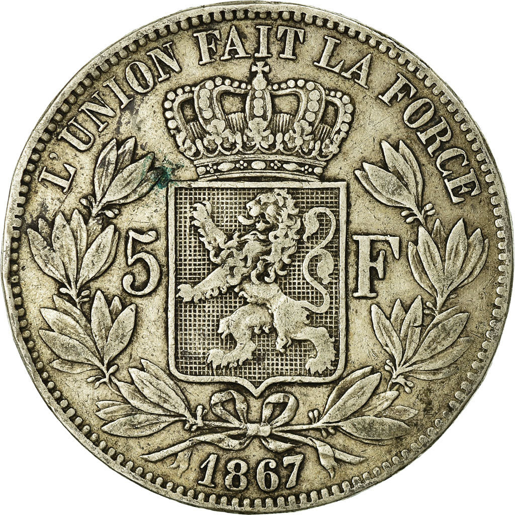 Coin, Belgium, Leopold II, 5 Francs, 5 Frank, 1867, VF(20-25), Silver, KM:24