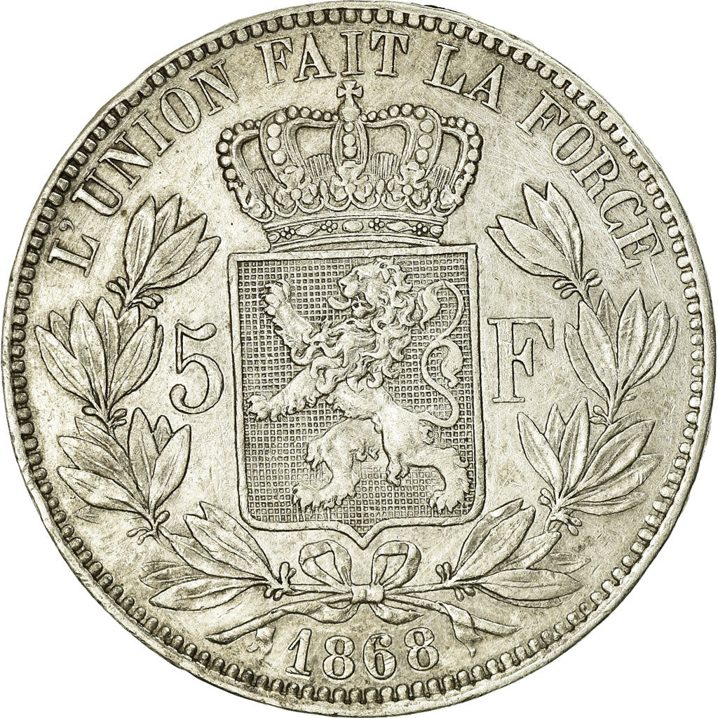 Coin, Belgium, Leopold II, 5 Francs, 5 Frank, 1868, EF(40-45), Silver, KM:24