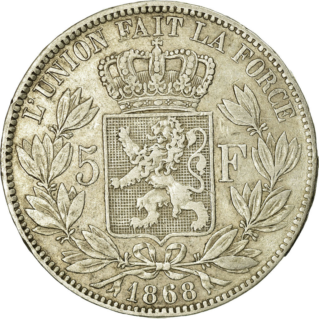 Coin, Belgium, Leopold II, 5 Francs, 5 Frank, 1868, EF(40-45), Silver, KM:24