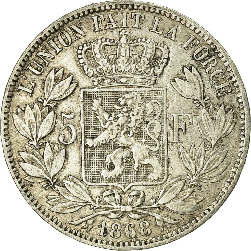 Coin, Belgium, Leopold II, 5 Francs, 5 Frank, 1868, EF(40-45), Silver, KM:24