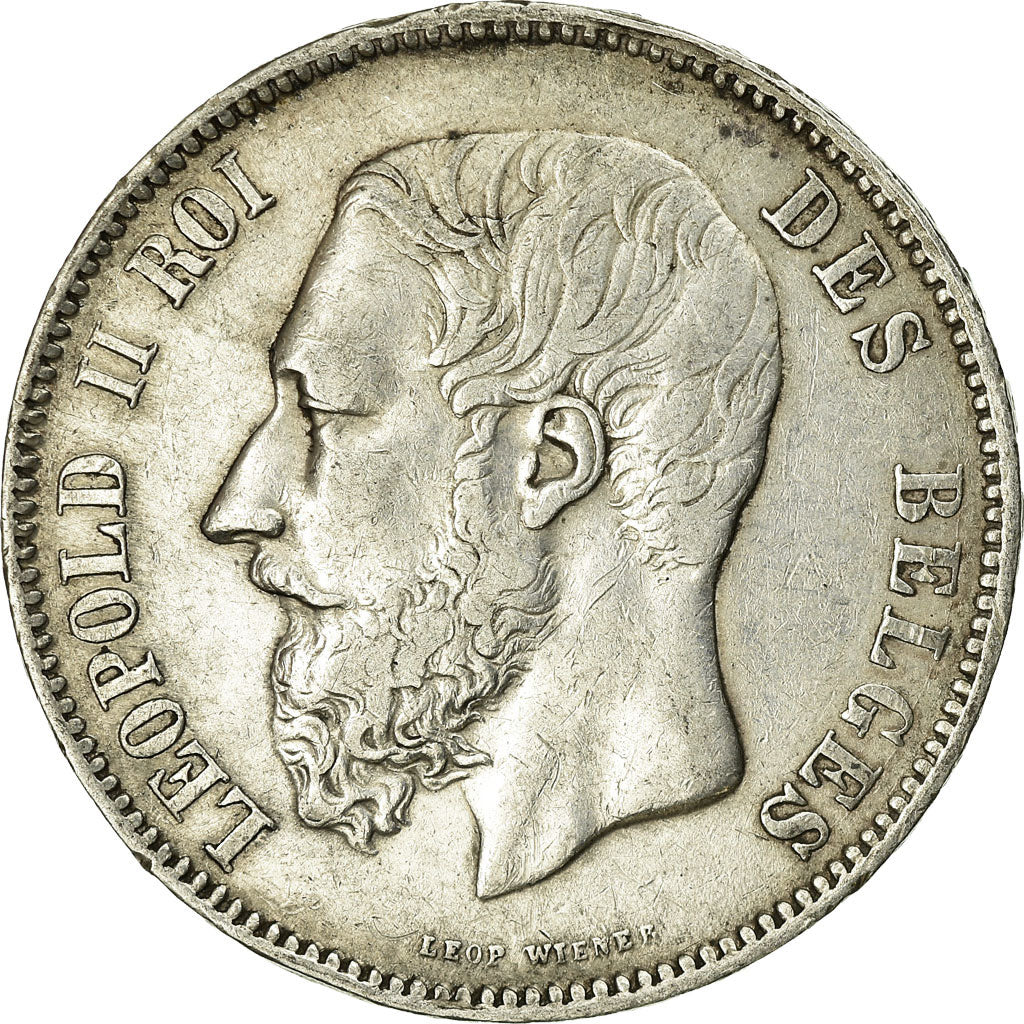 Moeda, Bélgica, Leopold II, 5 Francs, 5 Frank, 1868, EF(40-45), Prata, KM:24