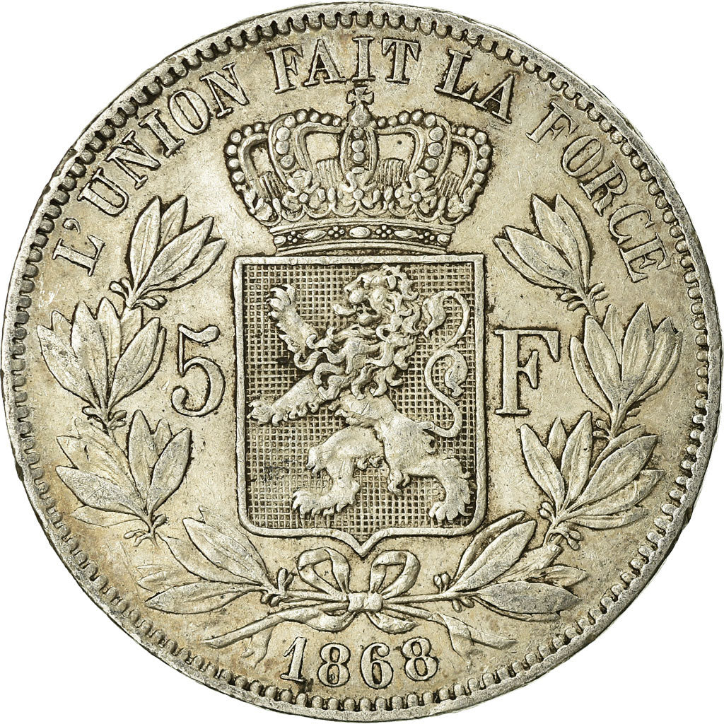 Moeda, Bélgica, Leopold II, 5 Francs, 5 Frank, 1868, EF(40-45), Prata, KM:24