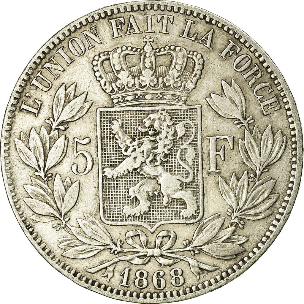 Coin, Belgium, Leopold II, 5 Francs, 5 Frank, 1868, EF(40-45), Silver, KM:24