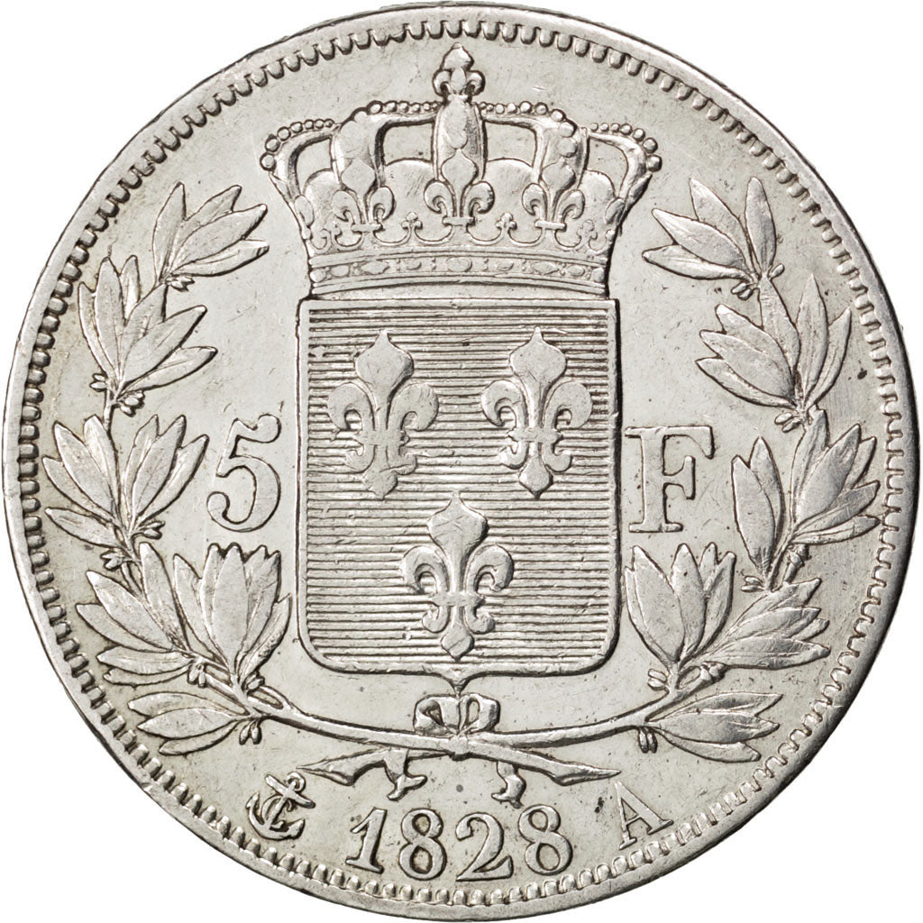 FRANCE, Charles X, 5 Francs, 1828, Paris, KM #728.1, EF(40-45), Silver, Gadoury.