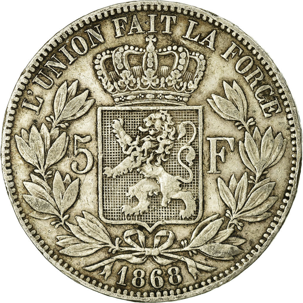 Coin, Belgium, Leopold II, 5 Francs, 5 Frank, 1868, VF(20-25), Silver, KM:24