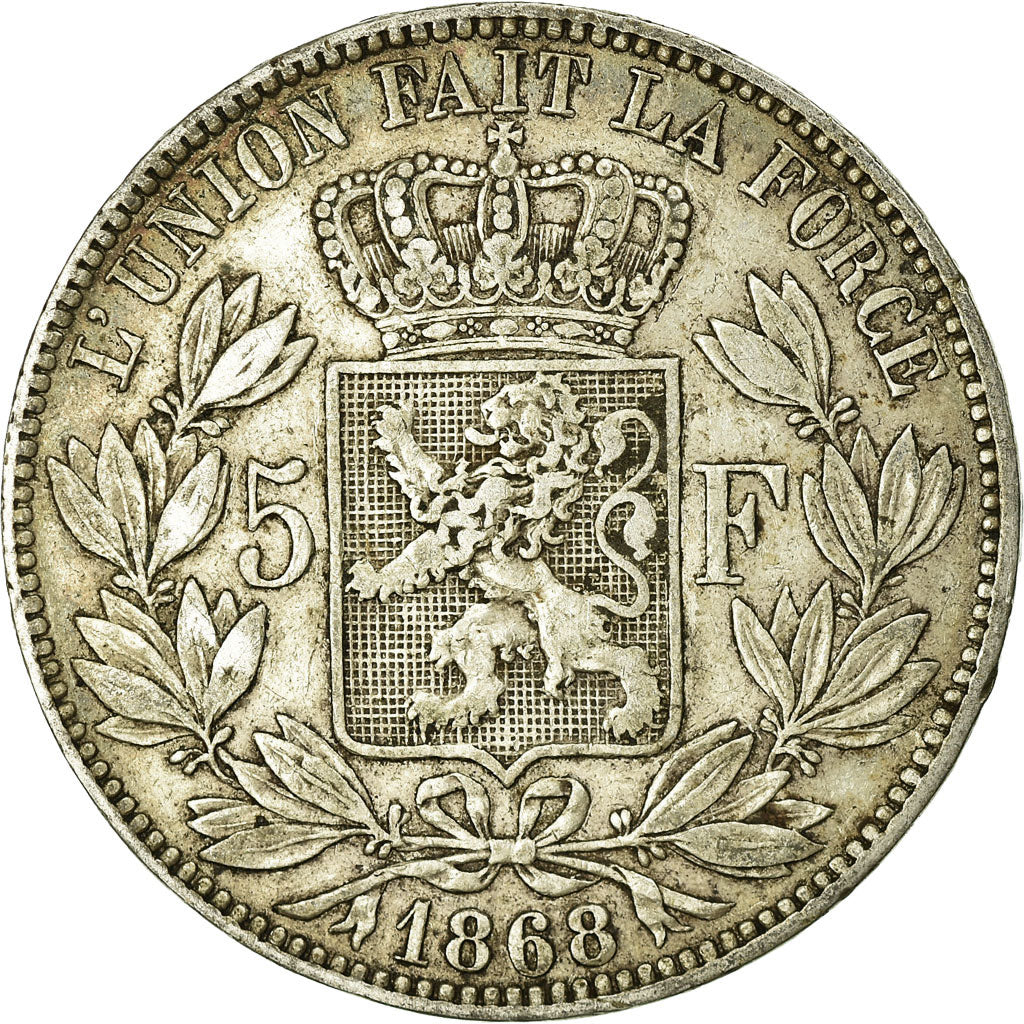 Coin, Belgium, Leopold II, 5 Francs, 5 Frank, 1868, VF(20-25), Silver, KM:24