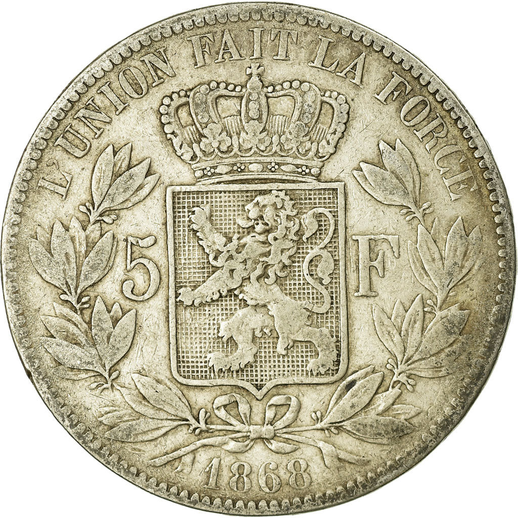 Coin, Belgium, Leopold II, 5 Francs, 5 Frank, 1868, VF(20-25), Silver, KM:24