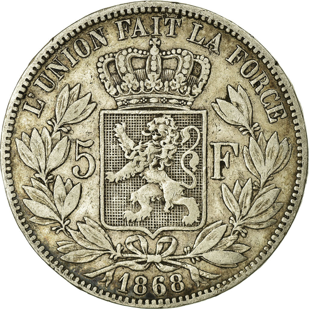 Coin, Belgium, Leopold II, 5 Francs, 5 Frank, 1868, VF(20-25), Silver, KM:24