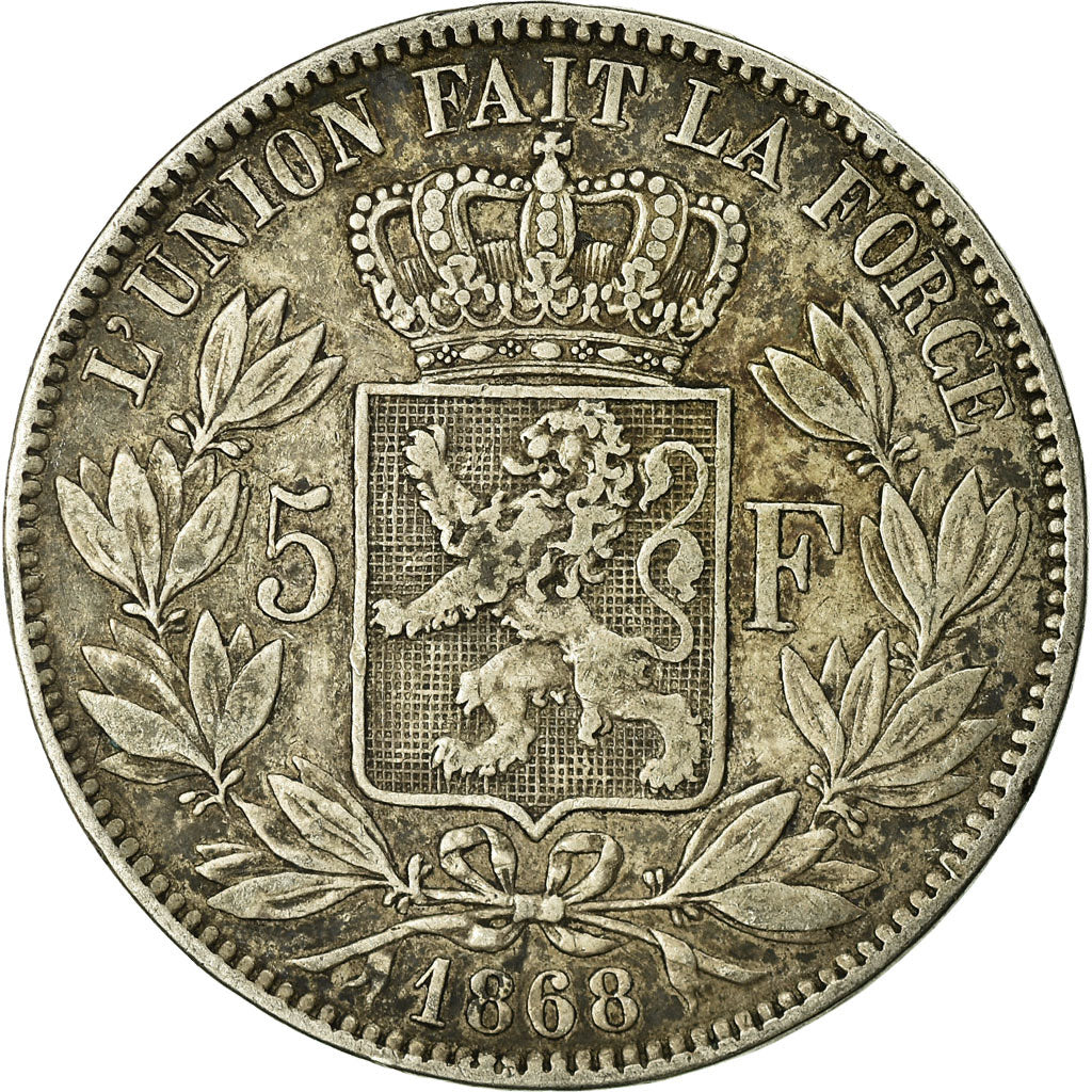 Coin, Belgium, Leopold II, 5 Francs, 5 Frank, 1868, VF(20-25), Silver, KM:24