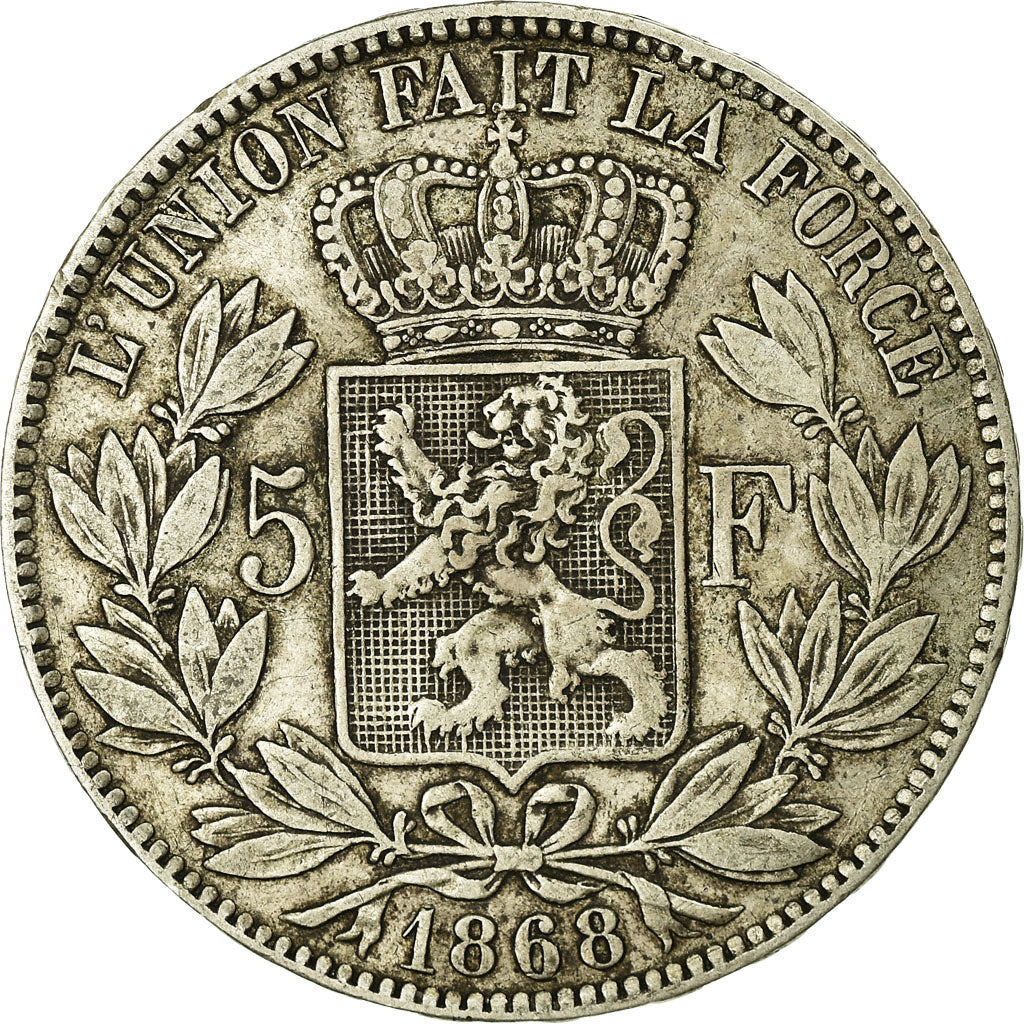 Coin, Belgium, Leopold II, 5 Francs, 5 Frank, 1868, position b, VF(20-25)