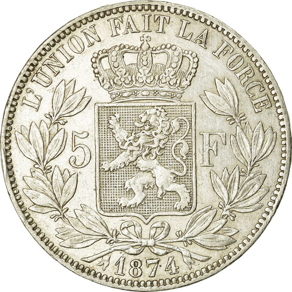 Coin, Belgium, Leopold II, 5 Francs, 5 Frank, 1874, EF(40-45), Silver, KM:24