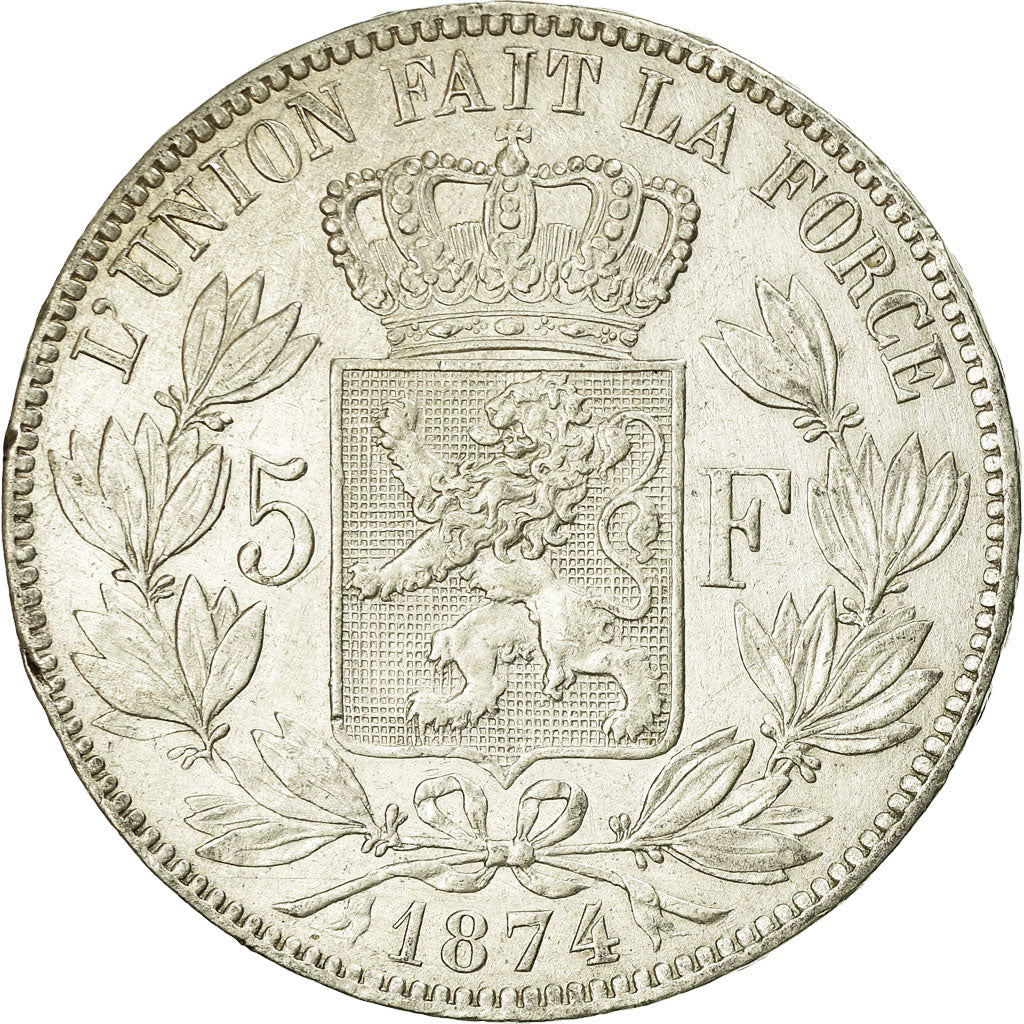 Coin, Belgium, Leopold II, 5 Francs, 5 Frank, 1874, EF(40-45), Silver, KM:24