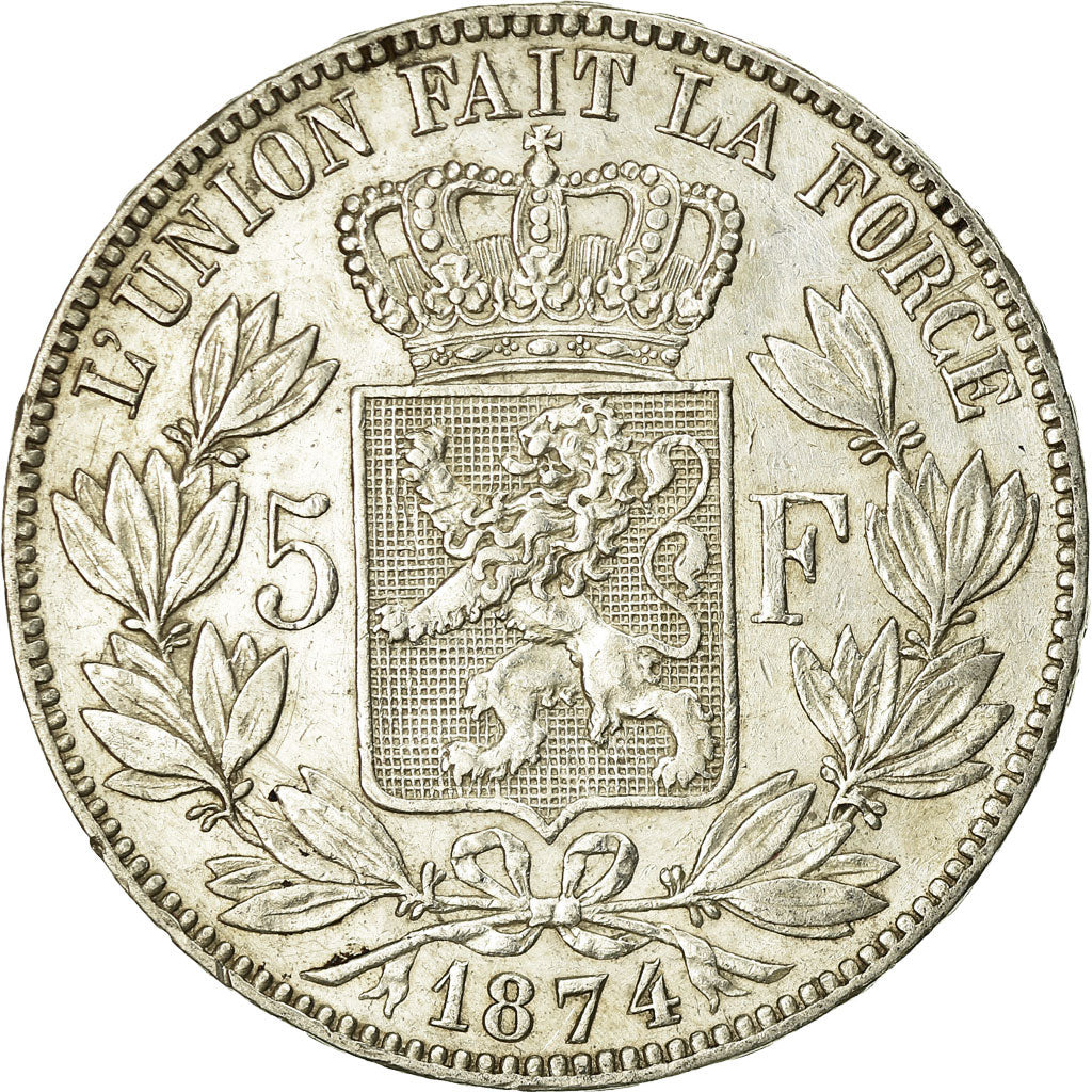 Coin, Belgium, Leopold II, 5 Francs, 5 Frank, 1874, EF(40-45), Silver, KM:24