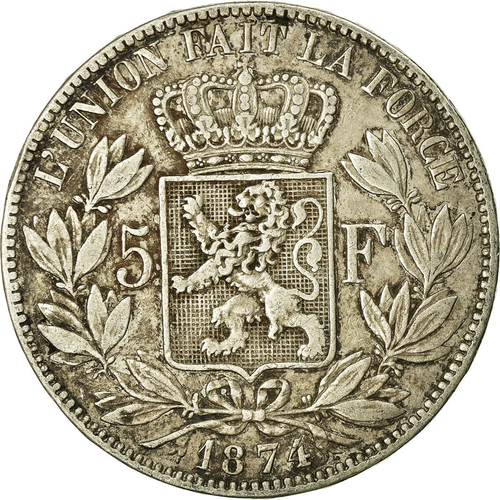 Coin, Belgium, Leopold II, 5 Francs, 5 Frank, 1874, EF(40-45), Silver, KM:24