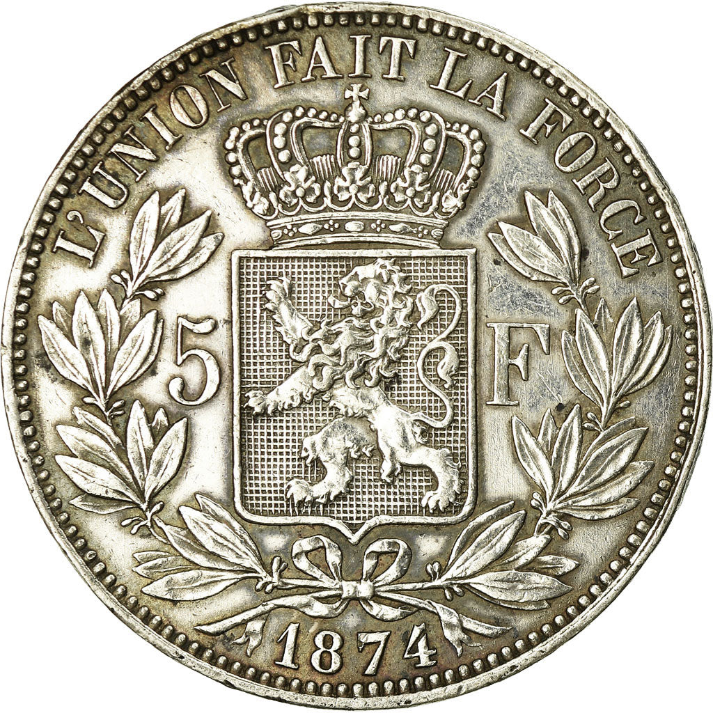 Coin, Belgium, Leopold II, 5 Francs, 5 Frank, 1874, EF(40-45), Silver, KM:24