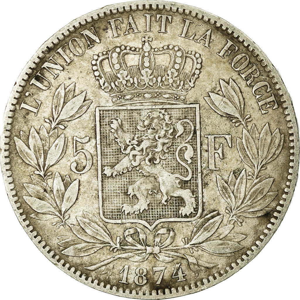 Coin, Belgium, Leopold II, 5 Francs, 5 Frank, 1874, EF(40-45), Silver, KM:24