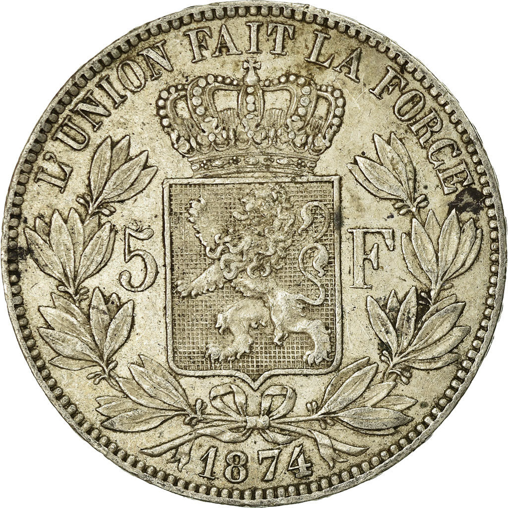 Coin, Belgium, Leopold II, 5 Francs, 5 Frank, 1874, EF(40-45), Silver, KM:24