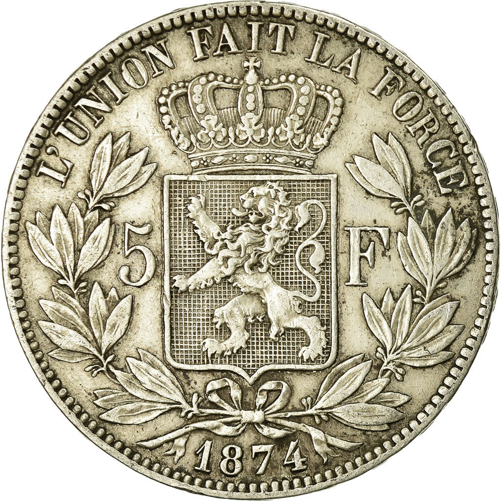 Coin, Belgium, Leopold II, 5 Francs, 5 Frank, 1874, EF(40-45), Silver, KM:24
