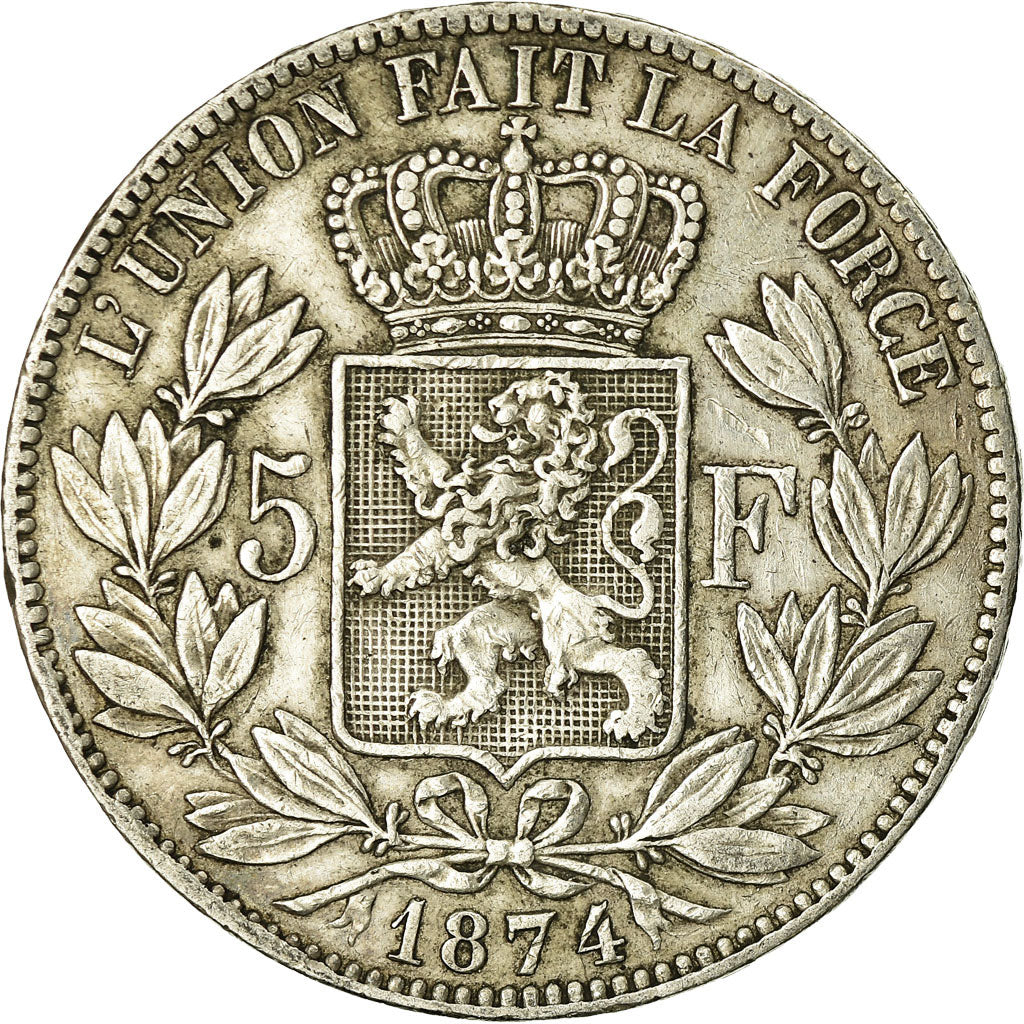 Coin, Belgium, Leopold II, 5 Francs, 5 Frank, 1874, EF(40-45), Silver, KM:24