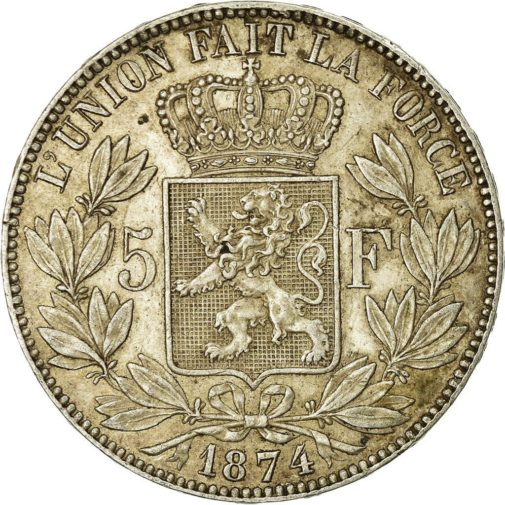 Coin, Belgium, Leopold II, 5 Francs, 5 Frank, 1874, VF(30-35), Silver, KM:24