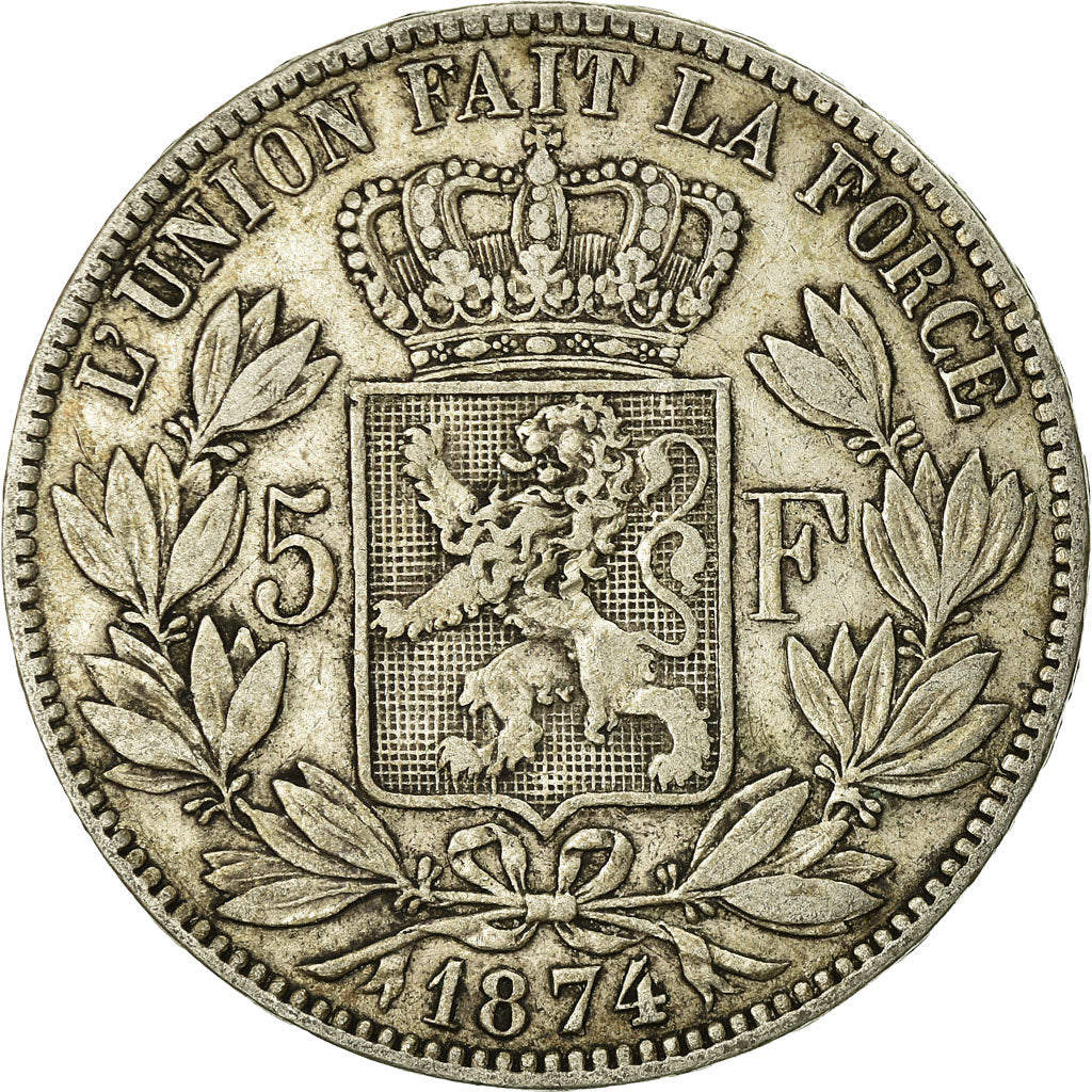 Coin, Belgium, Leopold II, 5 Francs, 5 Frank, 1874, VF(30-35), Silver, KM:24