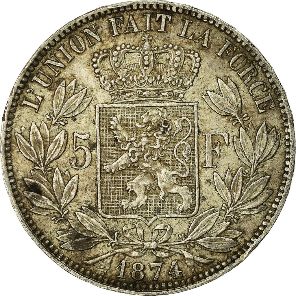 Coin, Belgium, Leopold II, 5 Francs, 5 Frank, 1874, VF(30-35), Silver, KM:24
