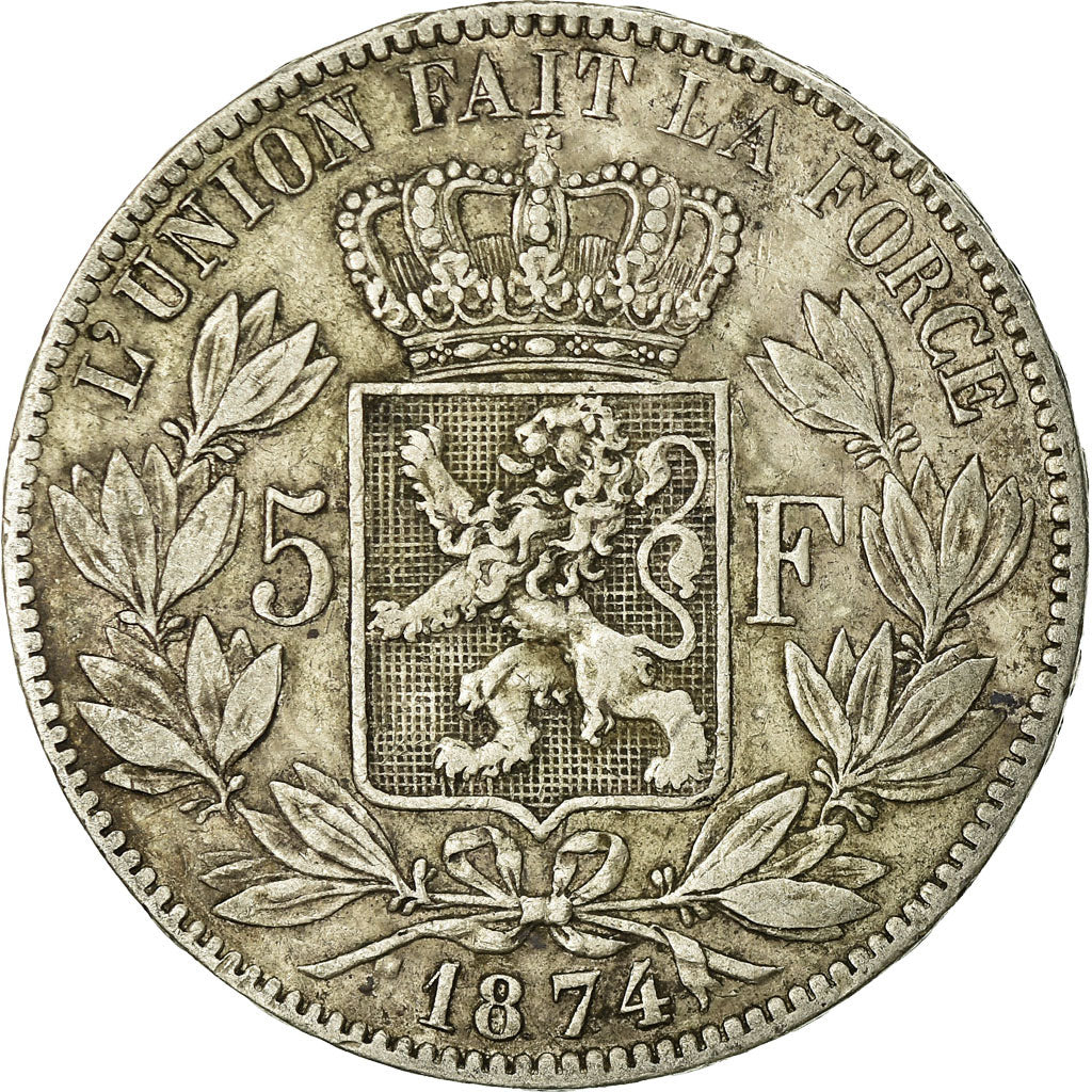 Coin, Belgium, Leopold II, 5 Francs, 5 Frank, 1874, VF(30-35), Silver, KM:24