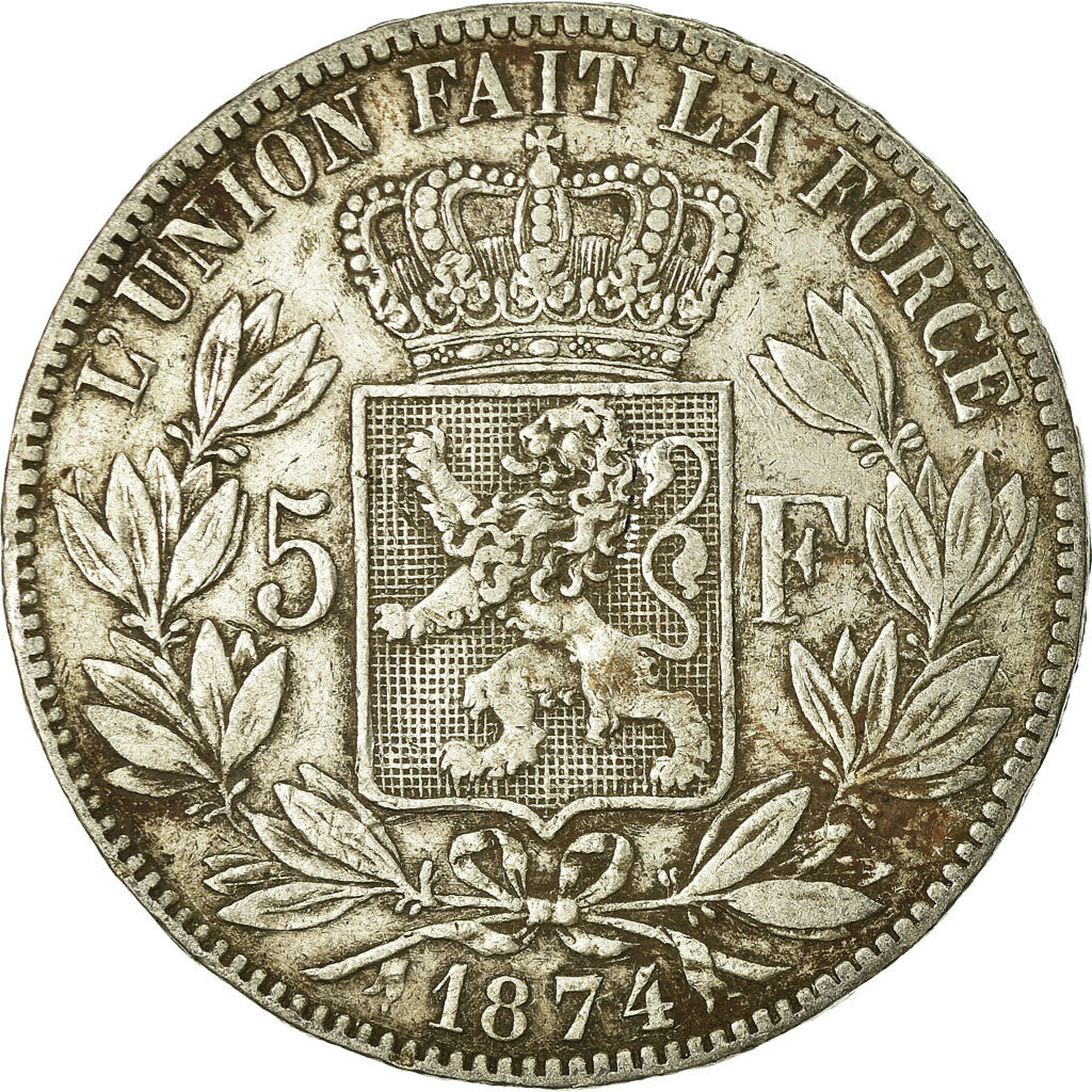 Coin, Belgium, Leopold II, 5 Francs, 5 Frank, 1874, VF(20-25), Silver, KM:24