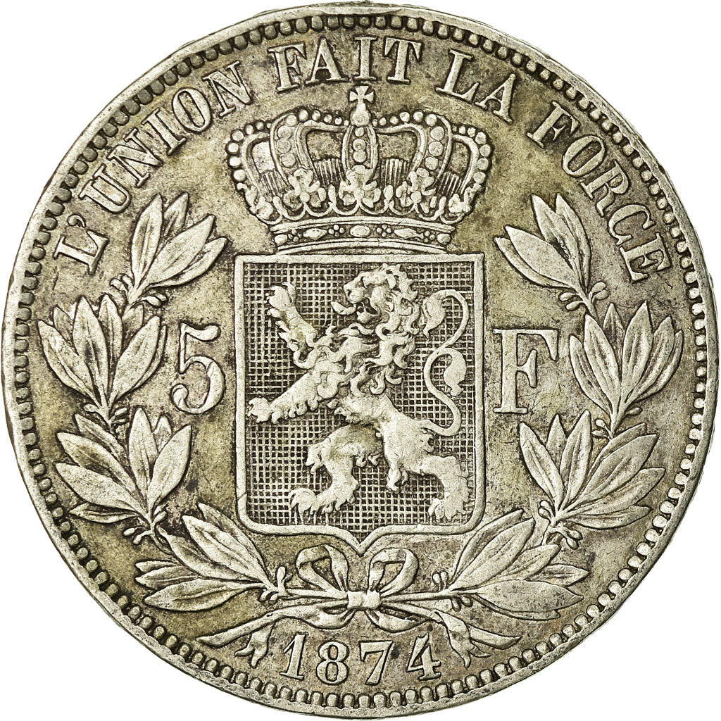Coin, Belgium, Leopold II, 5 Francs, 5 Frank, 1874, VF(20-25), Silver, KM:24