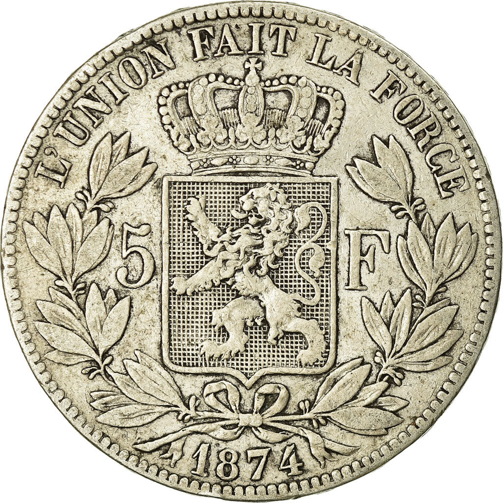 Coin, Belgium, Leopold II, 5 Francs, 5 Frank, 1874, VF(20-25), Silver, KM:24