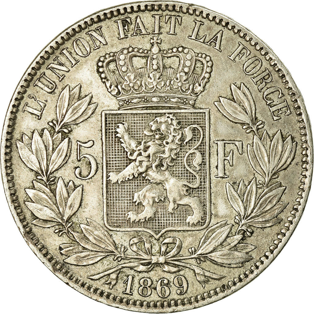 Coin, Belgium, Leopold II, 5 Francs, 5 Frank, 1869, EF(40-45), Silver, KM:24