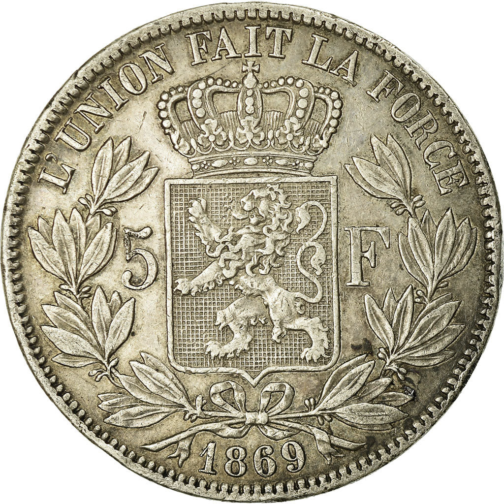 Coin, Belgium, Leopold II, 5 Francs, 5 Frank, 1869, EF(40-45), Silver, KM:24