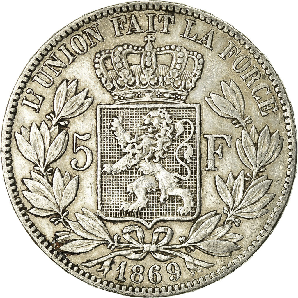 Coin, Belgium, Leopold II, 5 Francs, 5 Frank, 1869, EF(40-45), Silver, KM:24