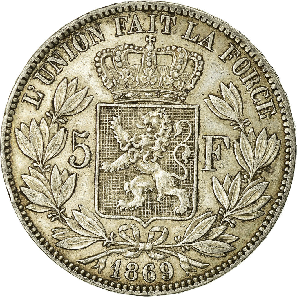 Coin, Belgium, Leopold II, 5 Francs, 5 Frank, 1869, EF(40-45), Silver, KM:24