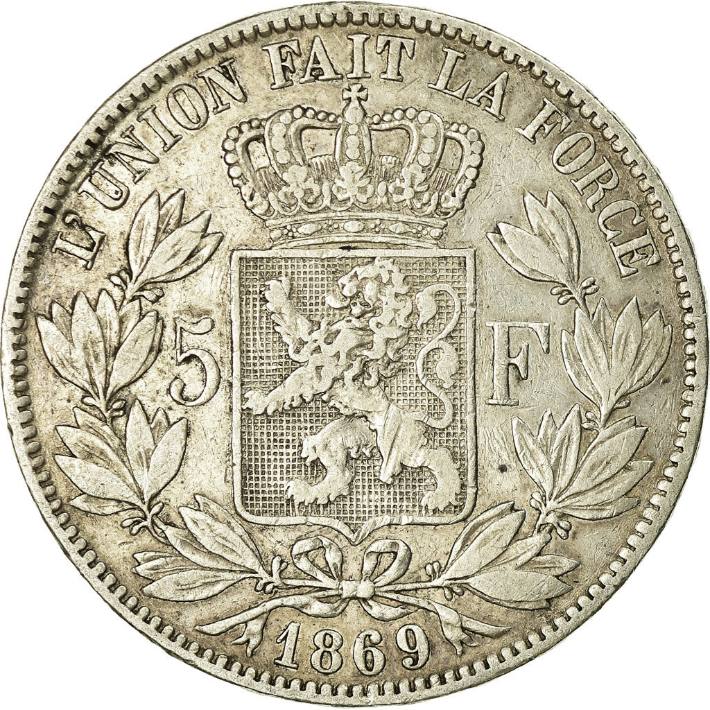 Coin, Belgium, Leopold II, 5 Francs, 5 Frank, 1869, VF(30-35), Silver, KM:24