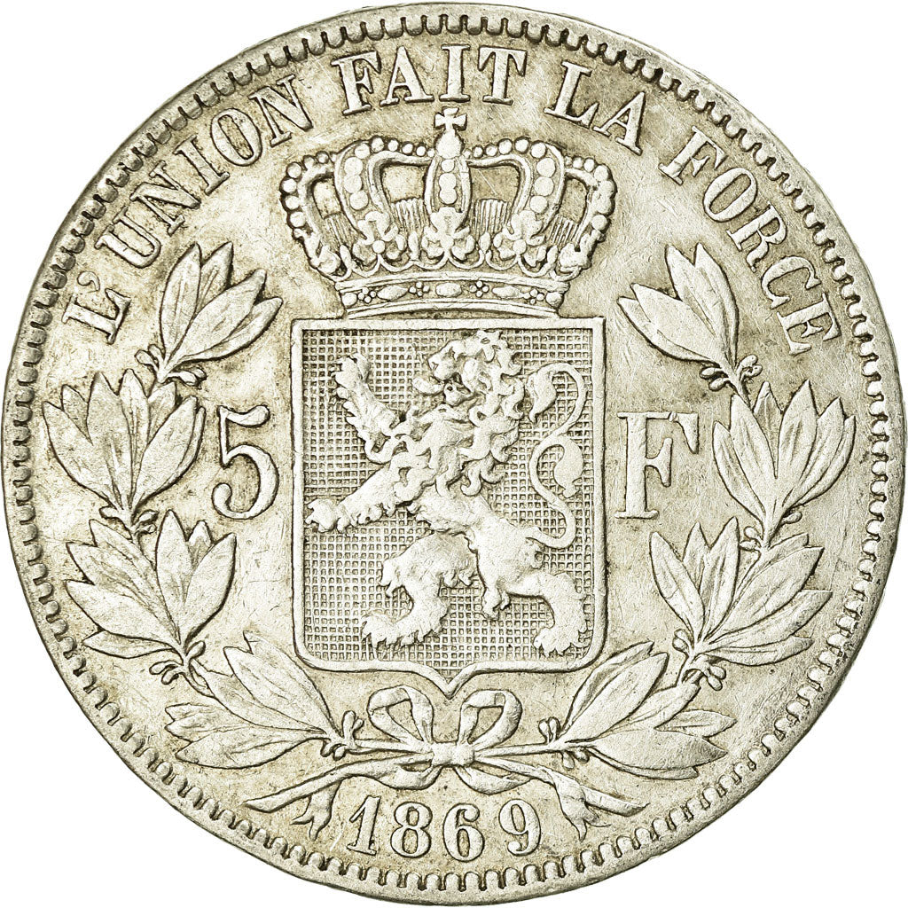 Coin, Belgium, Leopold II, 5 Francs, 5 Frank, 1869, VF(30-35), Silver, KM:24