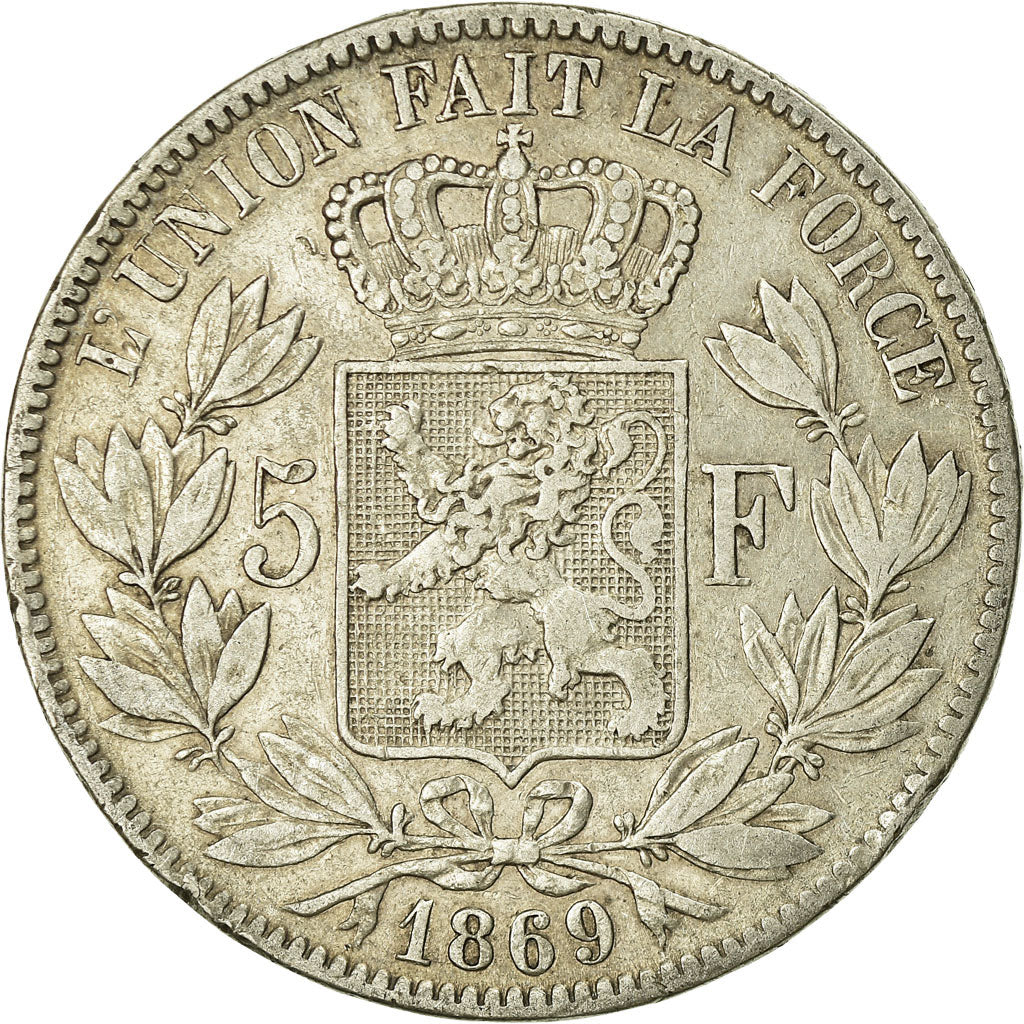 Coin, Belgium, Leopold II, 5 Francs, 5 Frank, 1869, VF(30-35), Silver, KM:24
