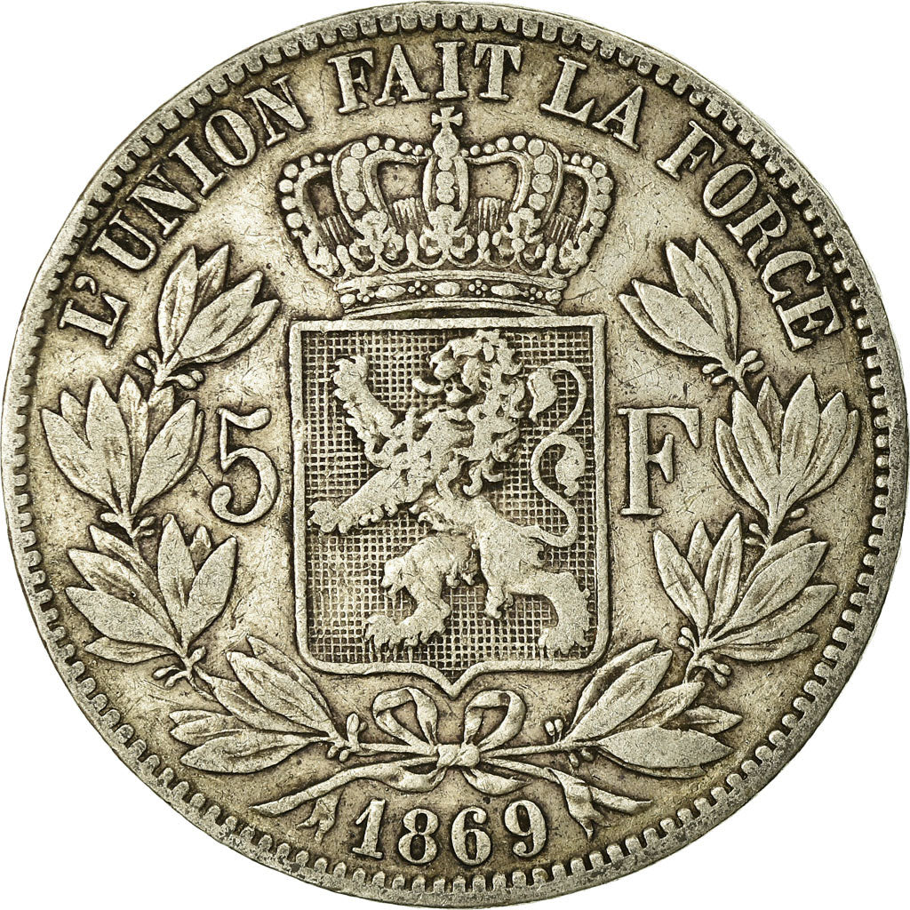 Coin, Belgium, Leopold II, 5 Francs, 5 Frank, 1869, VF(20-25), Silver, KM:24