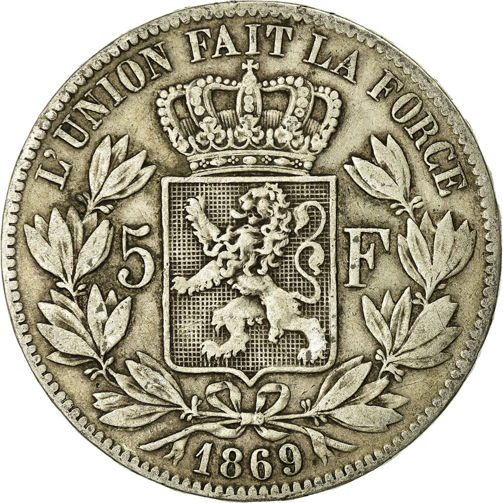 Coin, Belgium, Leopold II, 5 Francs, 5 Frank, 1869, VF(20-25), Silver, KM:24