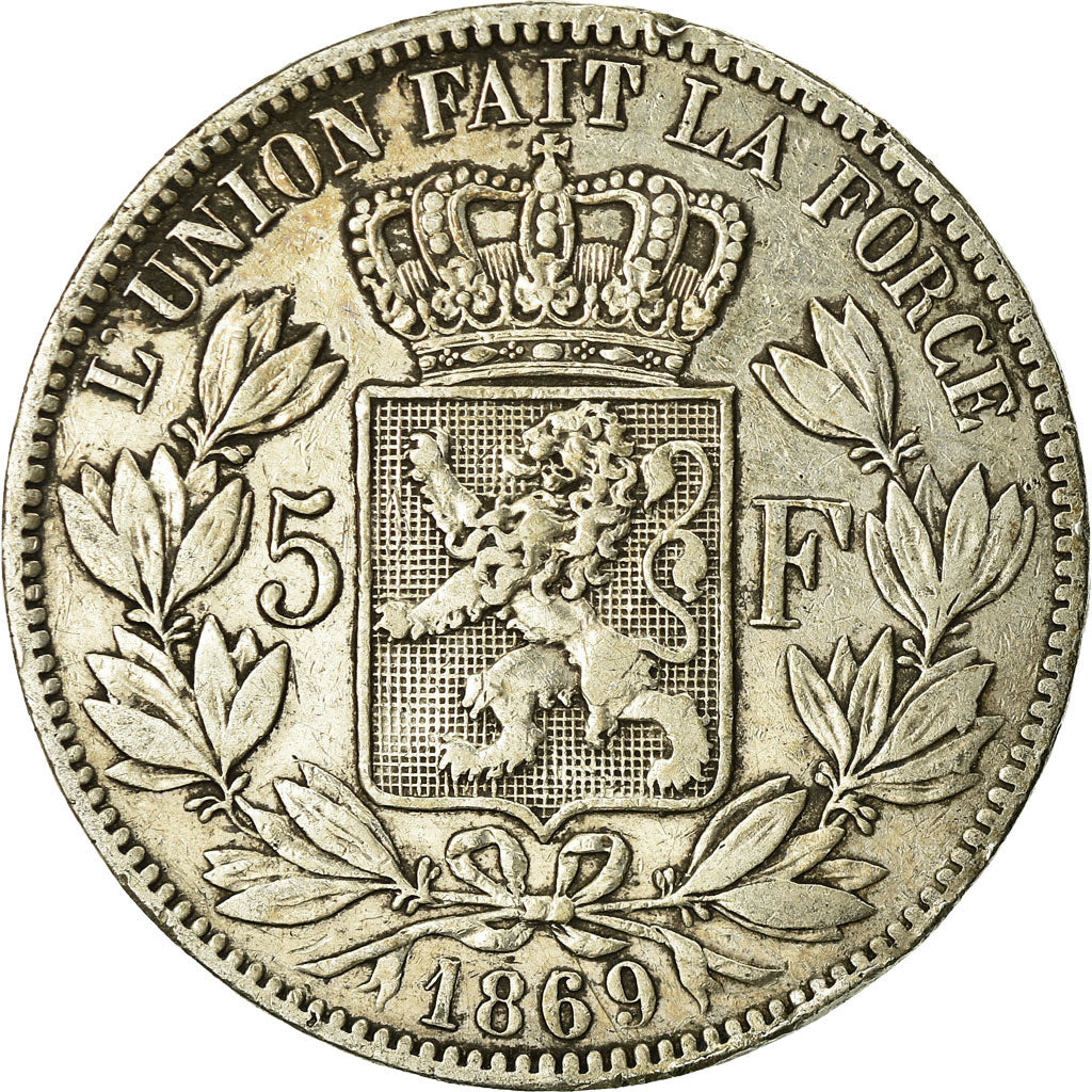 Coin, Belgium, Leopold II, 5 Francs, 5 Frank, 1869, VF(20-25), Silver, KM:24