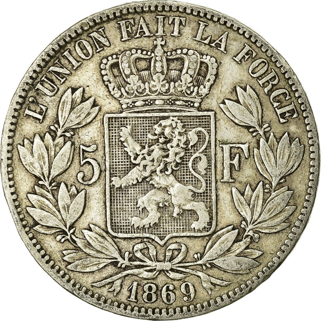 Coin, Belgium, Leopold II, 5 Francs, 5 Frank, 1869, VF(20-25), Silver, KM:24