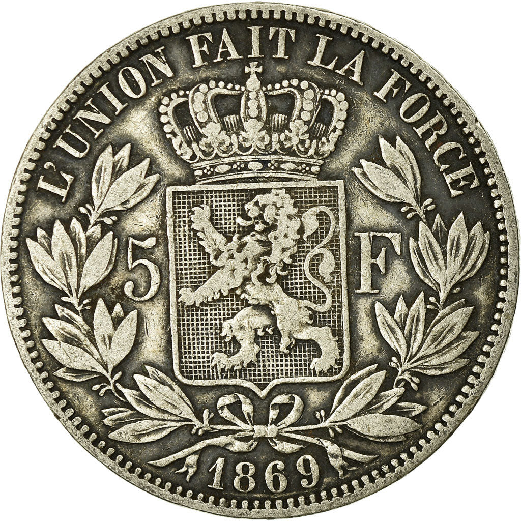 Coin, Belgium, Leopold II, 5 Francs, 5 Frank, 1869, VF(20-25), Silver, KM:24